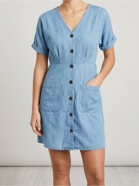 DENIM CO Chambray Mini Dress Button Down Short Sleeve Size 4